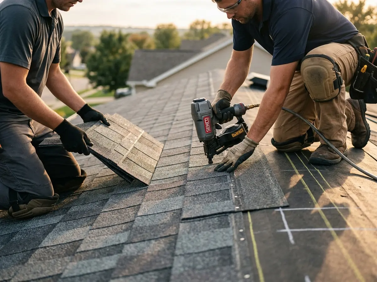 Professional roofer working on a residential roof in Ephraim